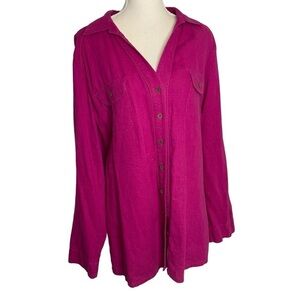 Women’s Soft Surroundings Shirt pink Button Down Roll Tab Sleeve Size Large
